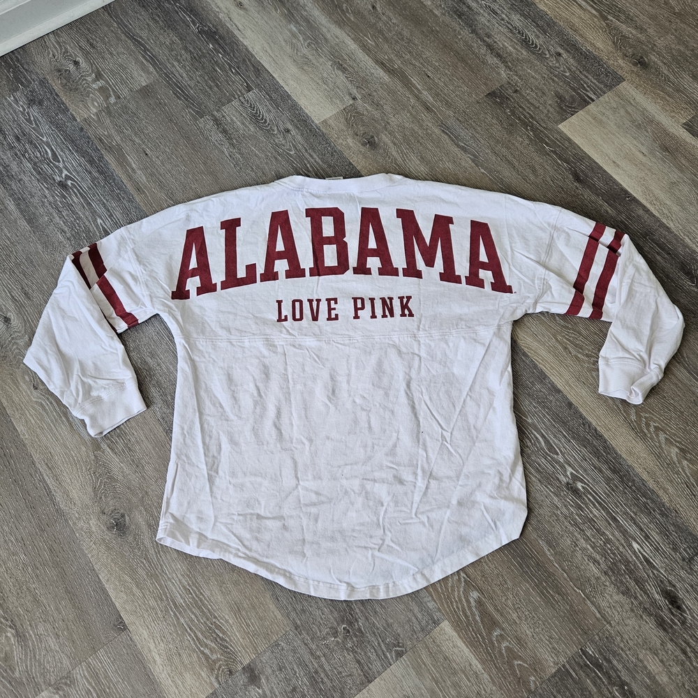 PINK Victoria's Secret White Long Sleeve Tee with Red Accents